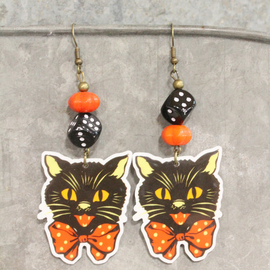 Black Cat Pez Dangle Earrings
