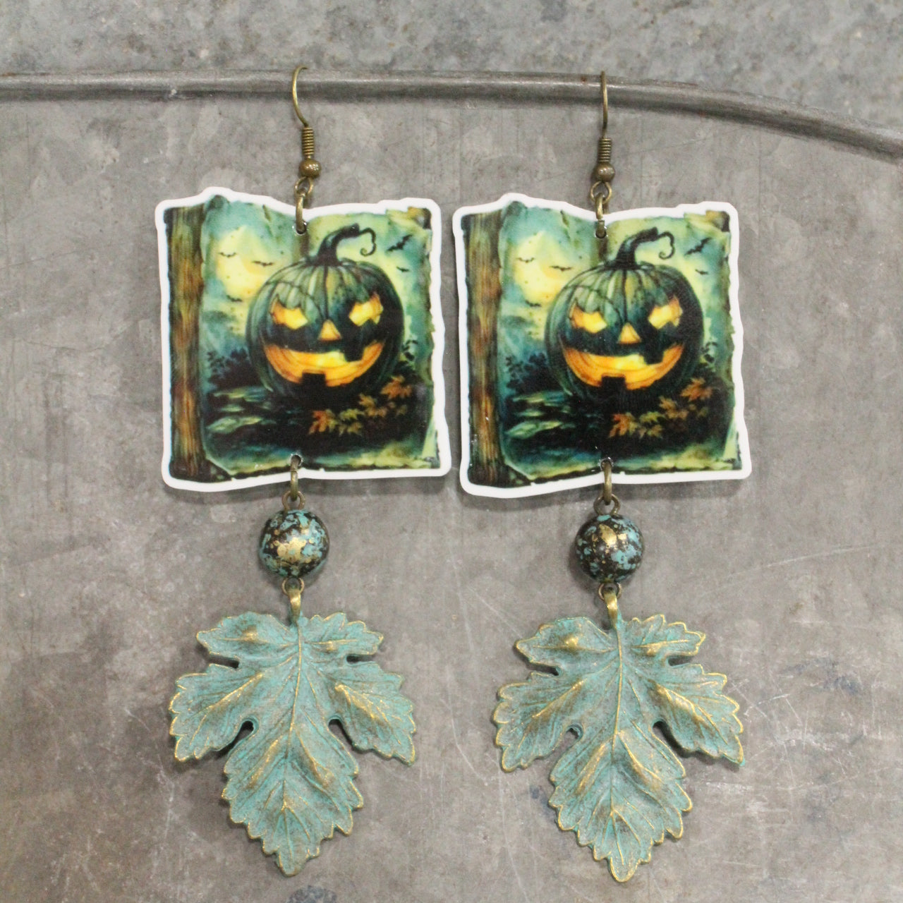 Spooky Night Sky Patina Dangle Earrings