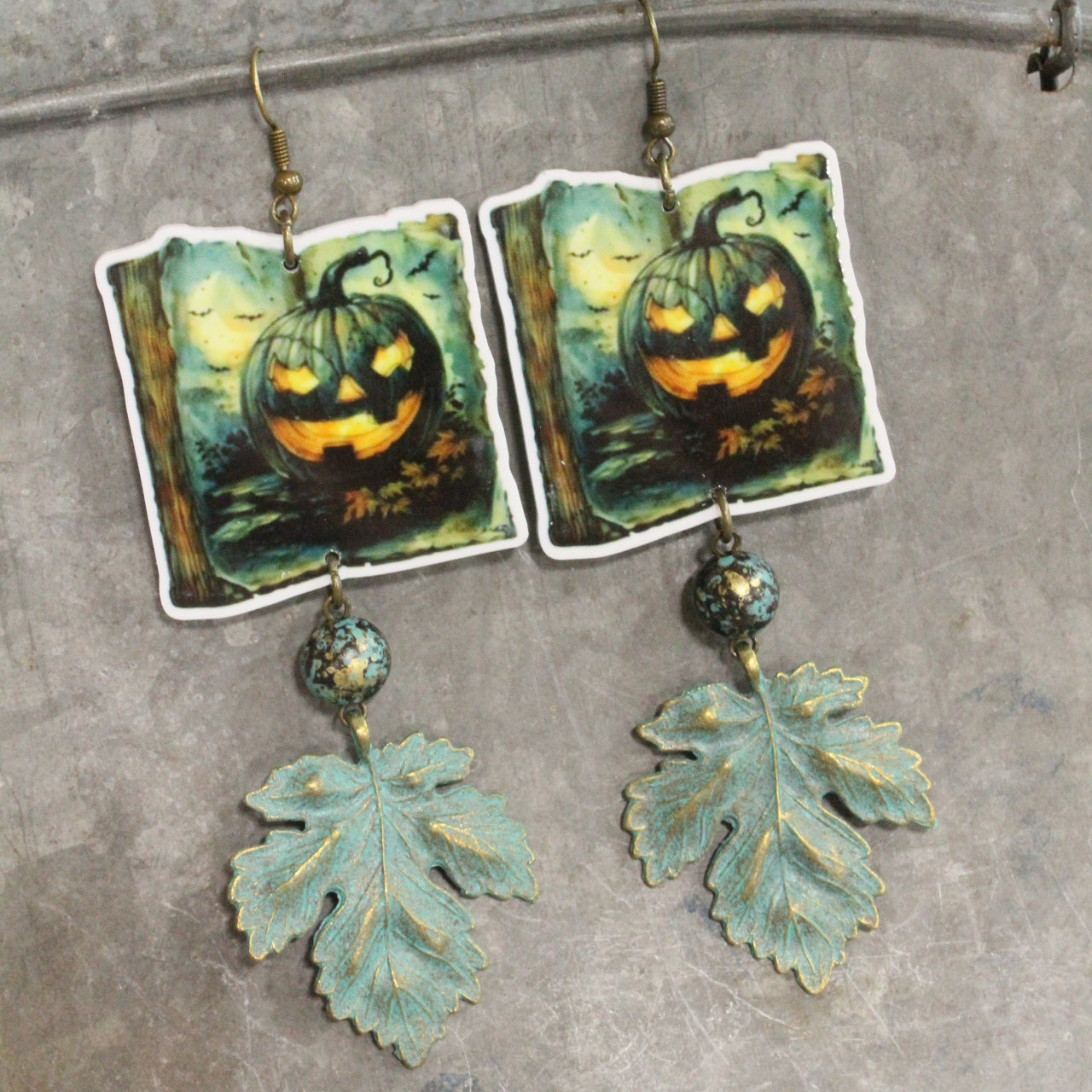 Spooky Night Sky Patina Dangle Earrings