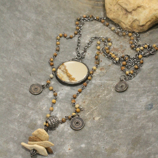 Hematite & Natural Stone Pendant Drop Necklace