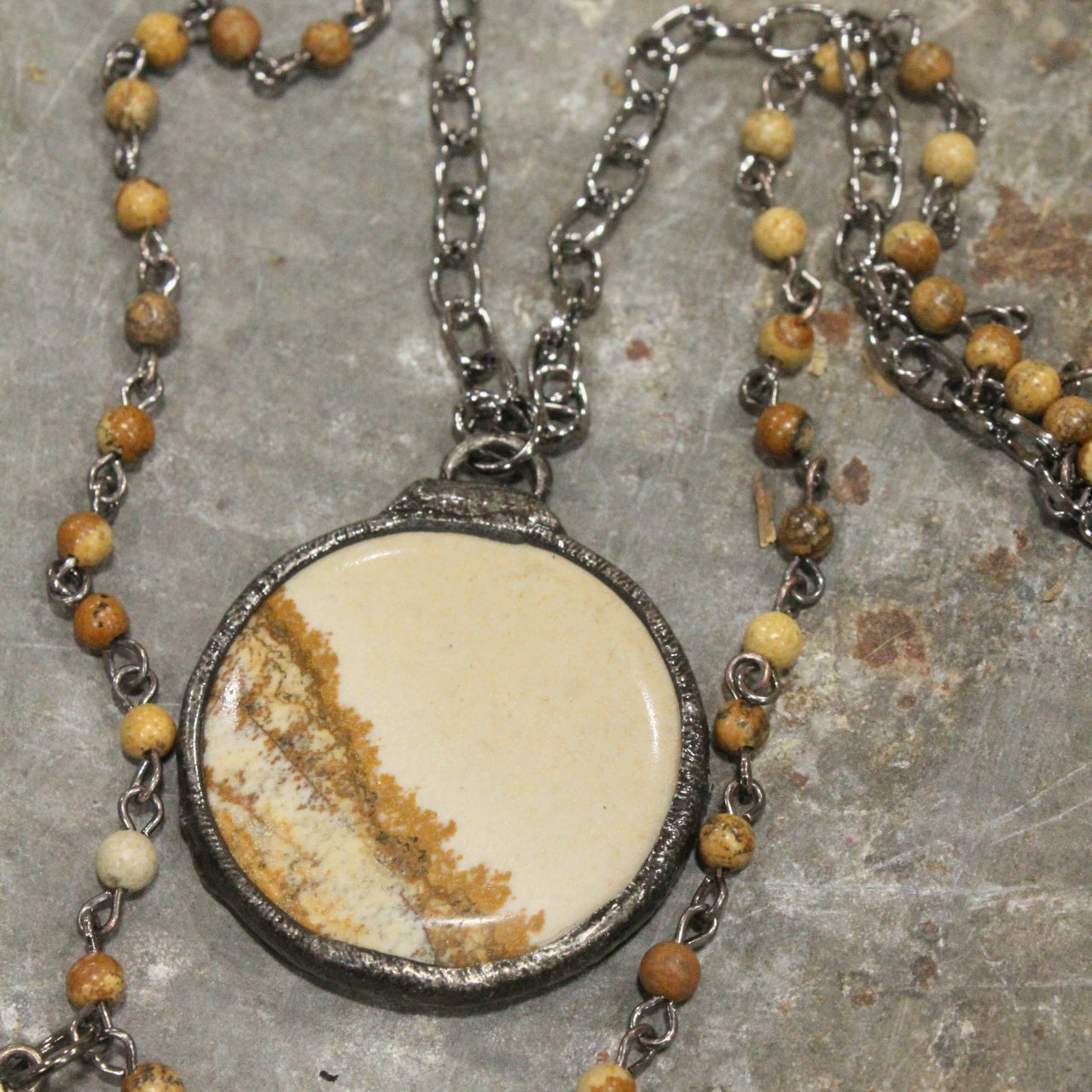 Hematite & Natural Stone Pendant Drop Necklace