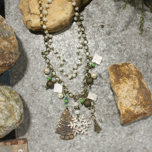 Snowflakes Falling On The Christmas Tree Layered Necklace