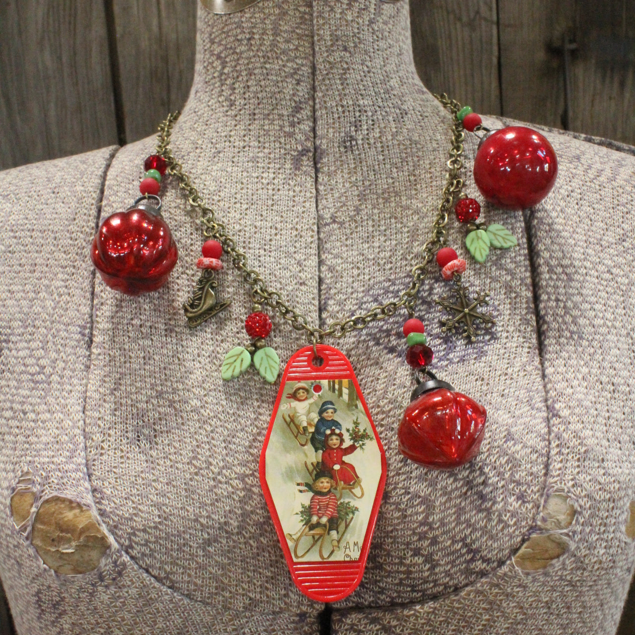 Vintage Christmas In The Eyes Of A Child Charm'd Necklace