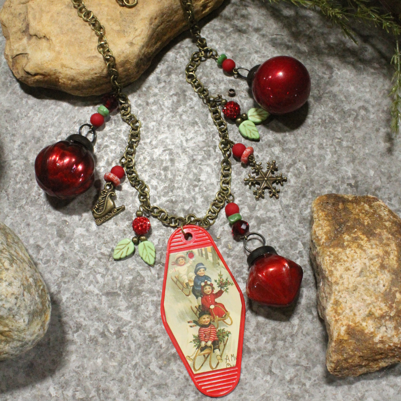 Vintage Christmas In The Eyes Of A Child Charm'd Necklace