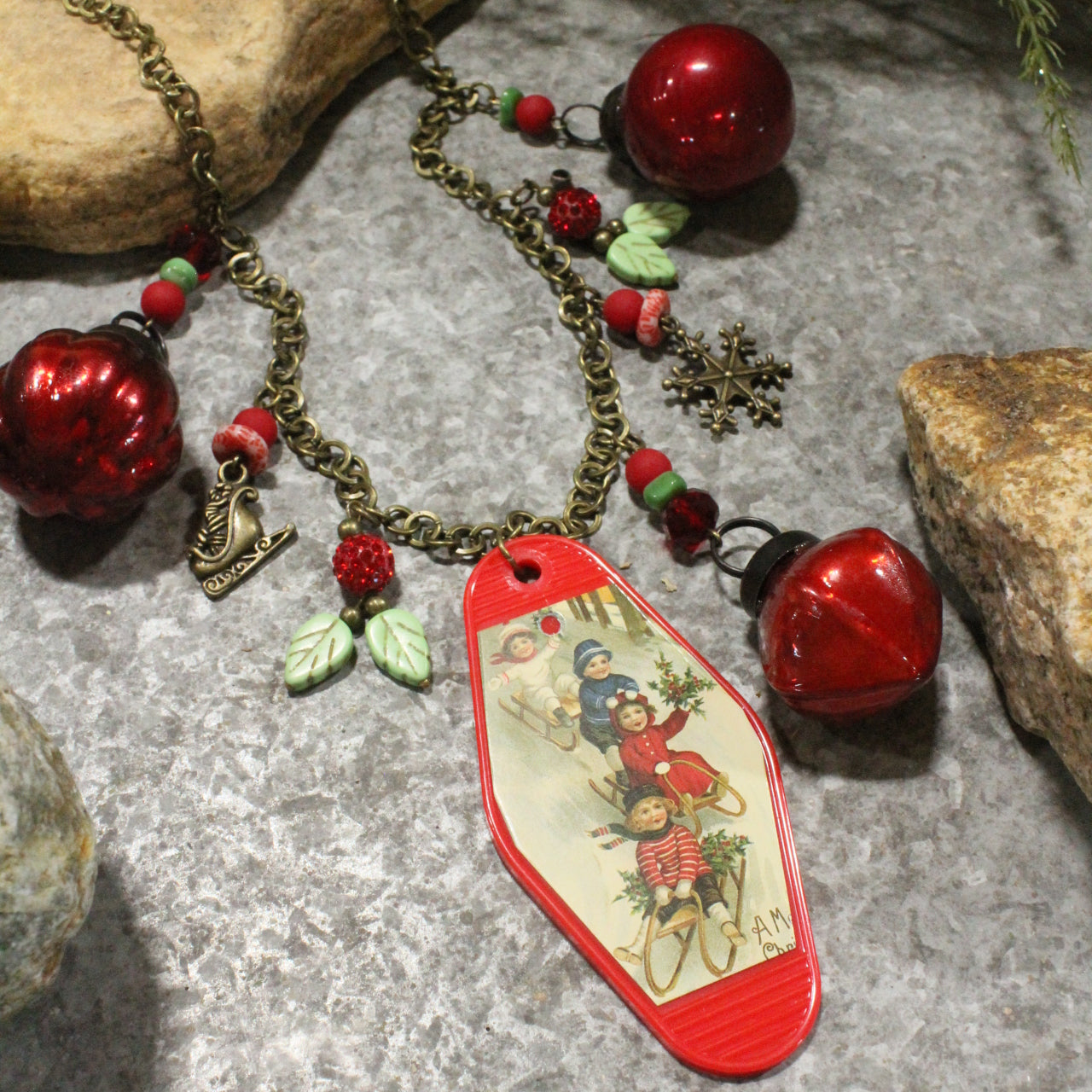 Vintage Christmas In The Eyes Of A Child Charm'd Necklace