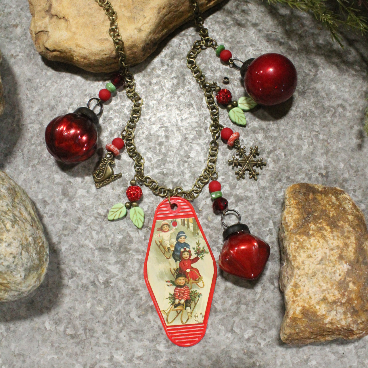 Vintage Christmas In The Eyes Of A Child Charm'd Necklace