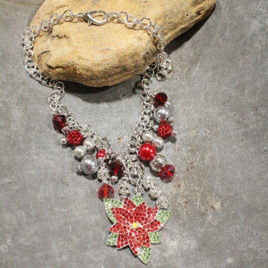 Poinsettia; The Christmas Flower Charm'd Necklace