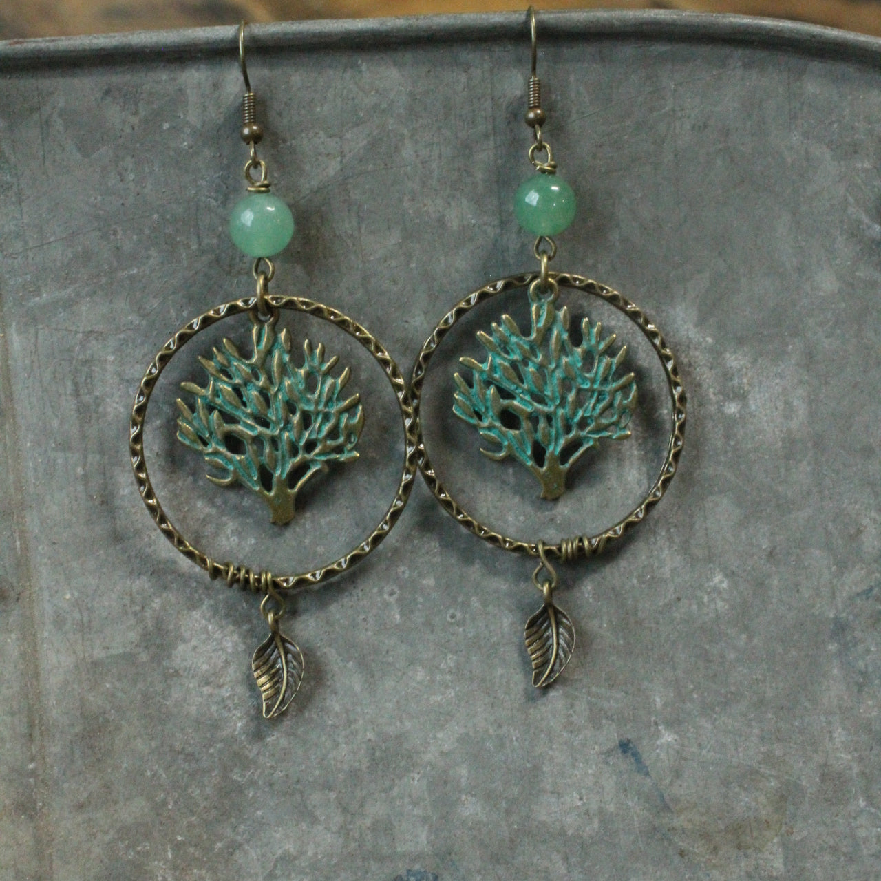 Jade & Bronze Tree Earrings