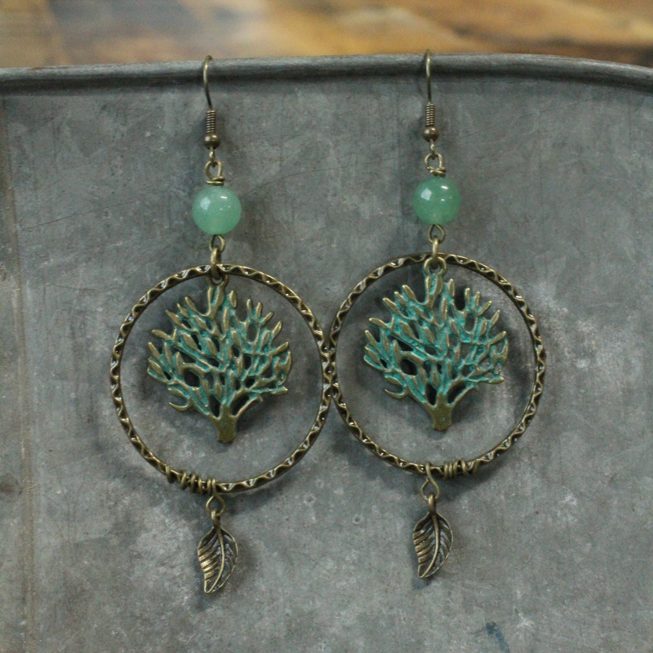 Jade & Bronze Tree Earrings