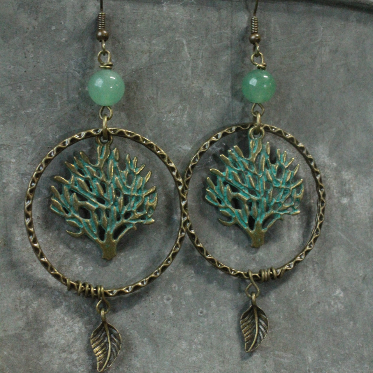 Jade & Bronze Tree Earrings