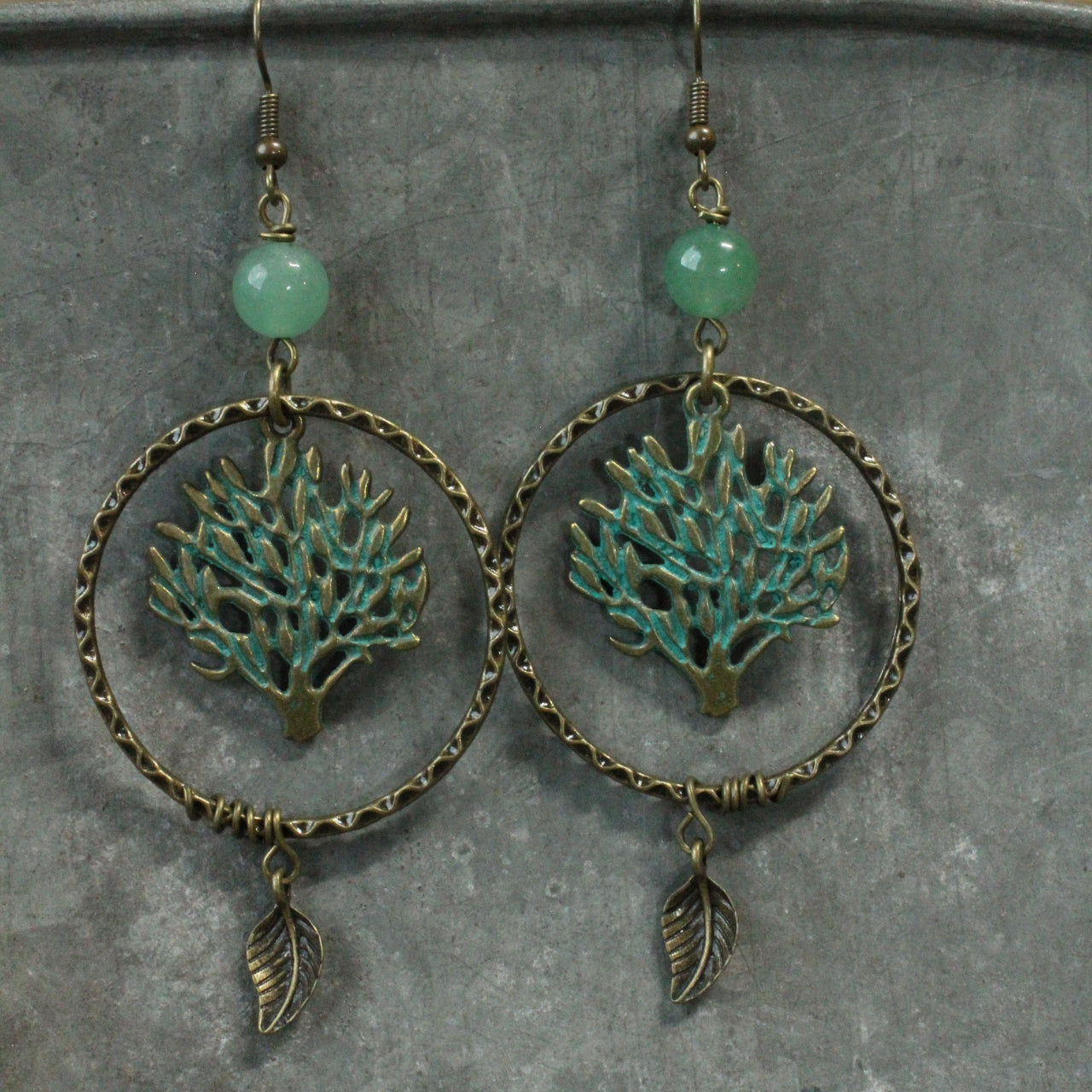 Jade & Bronze Tree Earrings