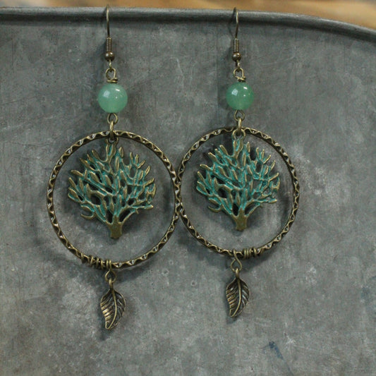 Jade & Bronze Tree Earrings