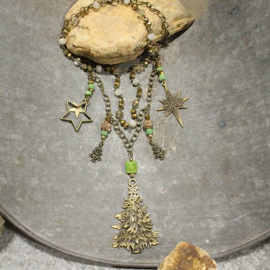 Golden Stars On The Tree Layered Necklace