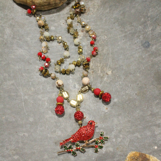 Golden Cardinal Layered Necklace
