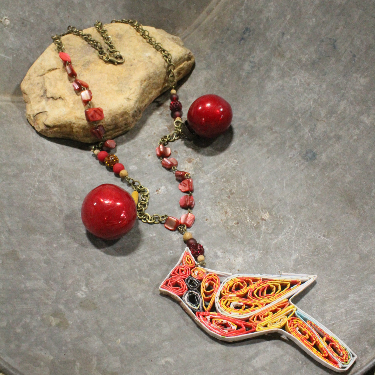 Vintage Recycled Cardinal Charming Necklace