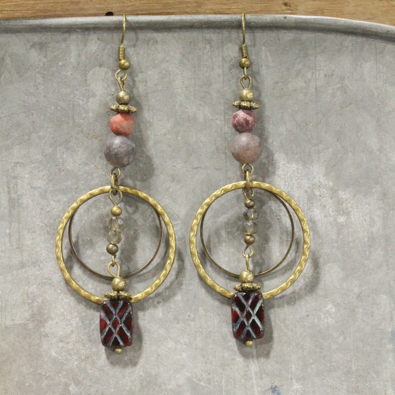 Natural Quartz, Glass & Czech Bead Hoop Earrings