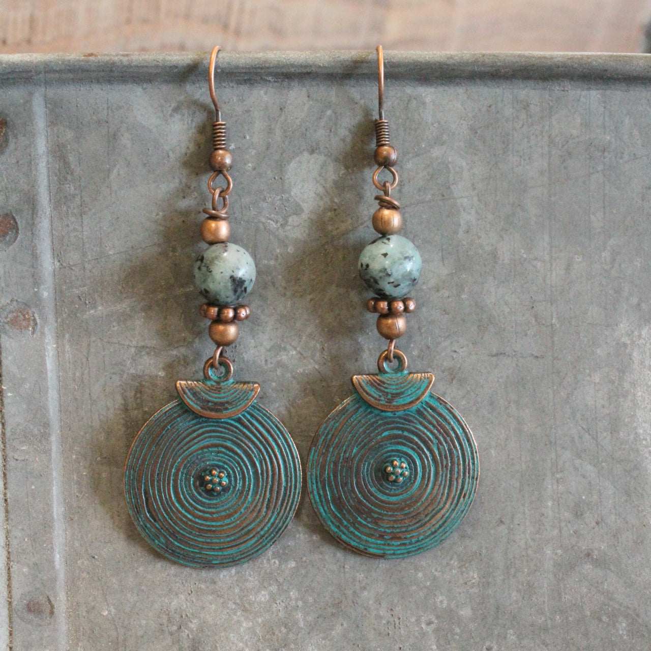 Ethnic Round Vintage Verdigris Dangle Earrings