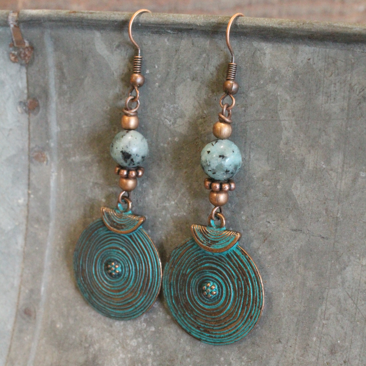 Ethnic Round Vintage Verdigris Dangle Earrings