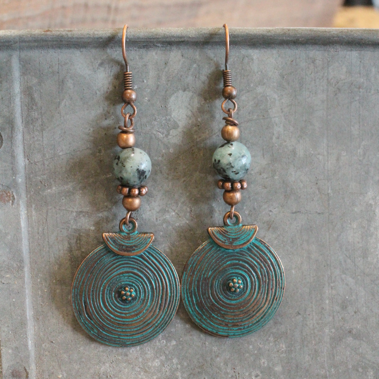 Ethnic Round Vintage Verdigris Dangle Earrings