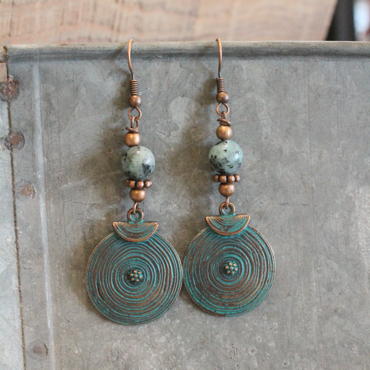 Ethnic Round Vintage Verdigris Dangle Earrings