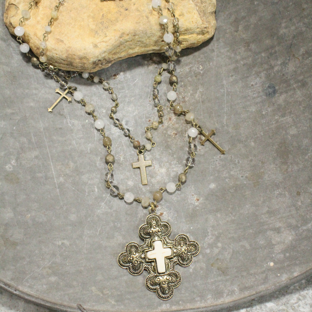 Bright Sunny Days Stone Cross Layered Necklace