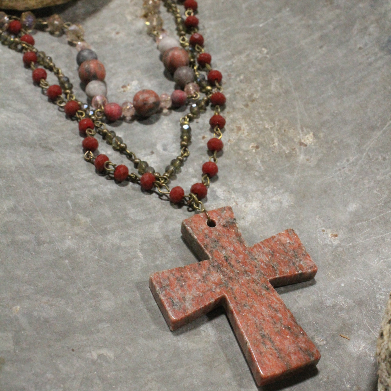 Vintage Rosary Chain Pendant Cross Layered Necklace Set