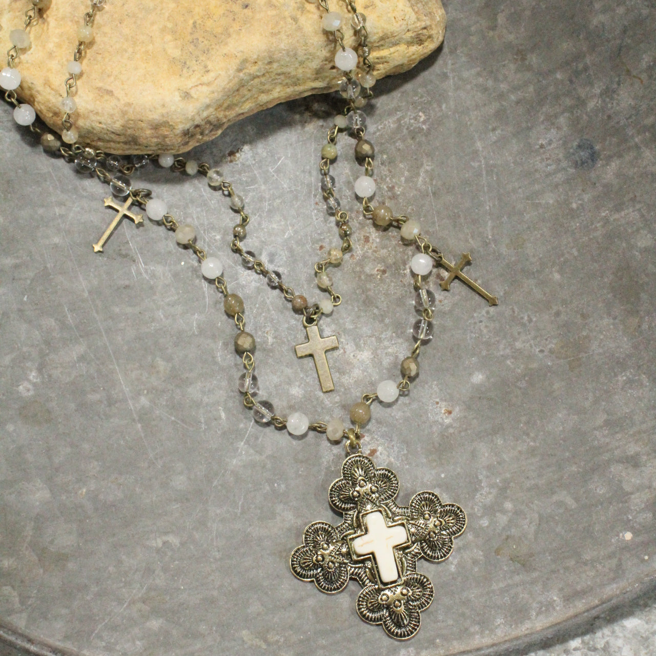 Bright Sunny Days Stone Cross Layered Necklace