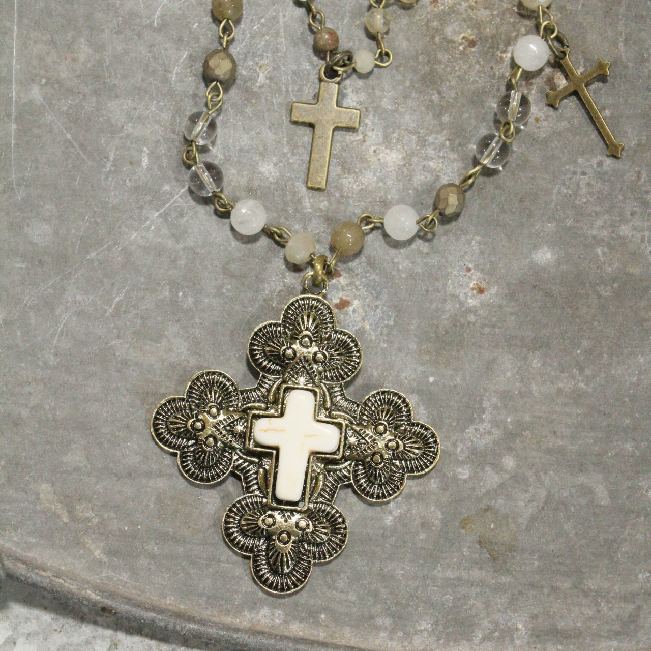 Bright Sunny Days Stone Cross Layered Necklace