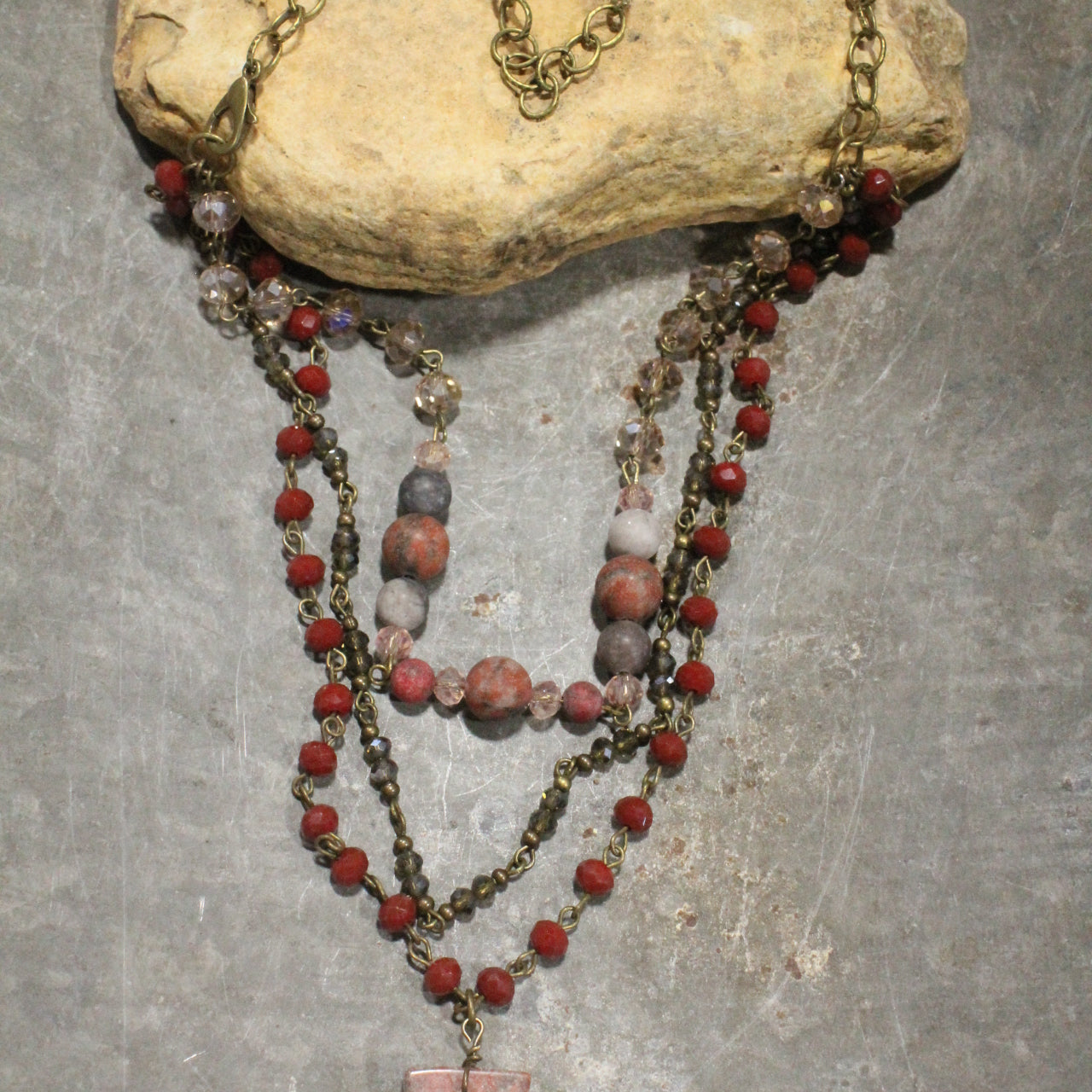 Vintage Rosary Chain Pendant Cross Layered Necklace Set