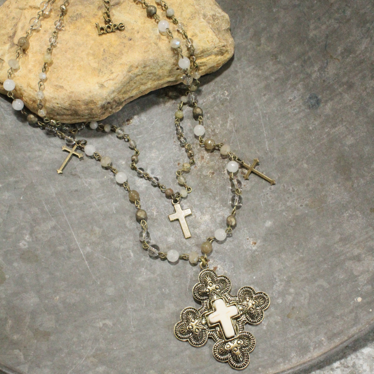 Bright Sunny Days Stone Cross Layered Necklace