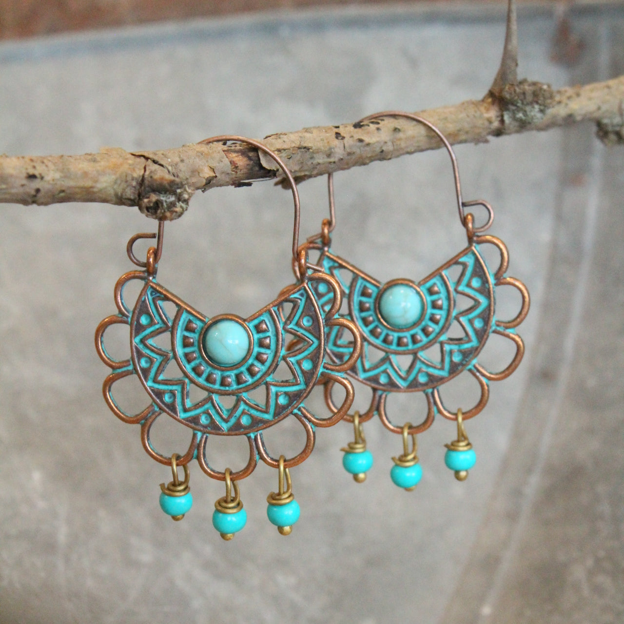 Fashion Geometric Ethnic Verdigris Earrings