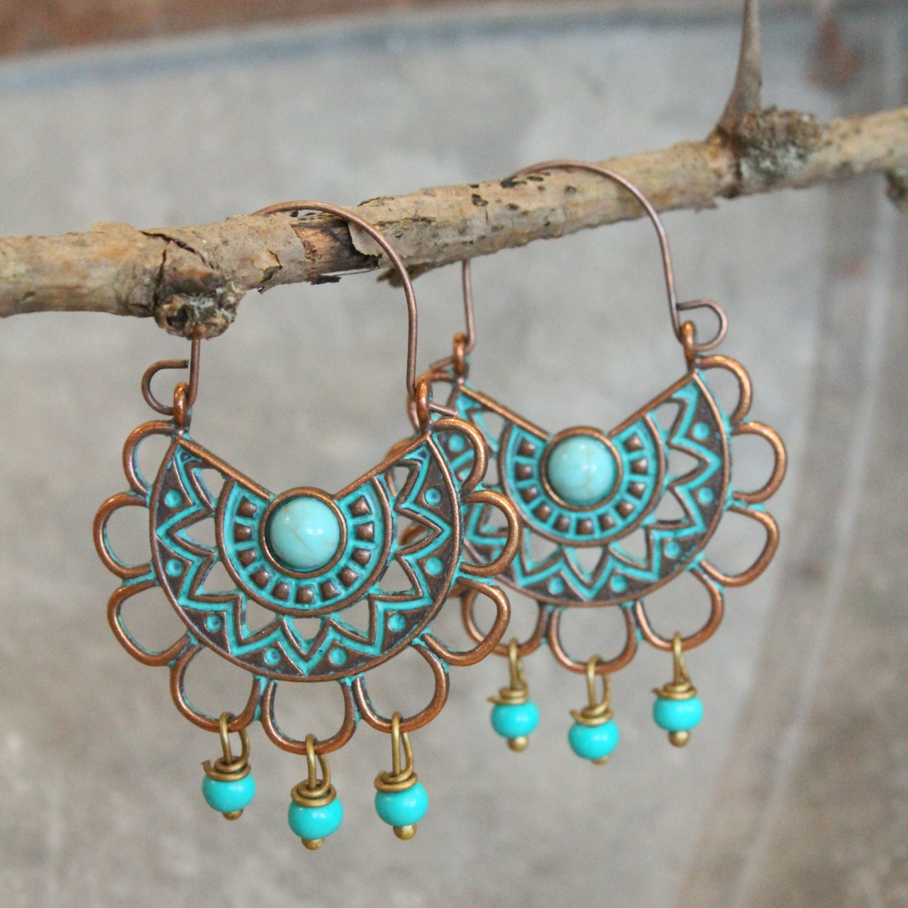 Fashion Geometric Ethnic Verdigris Earrings