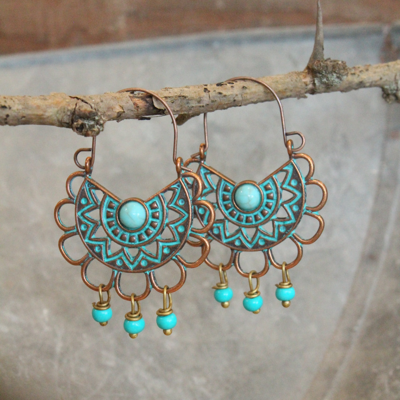 Fashion Geometric Ethnic Verdigris Earrings