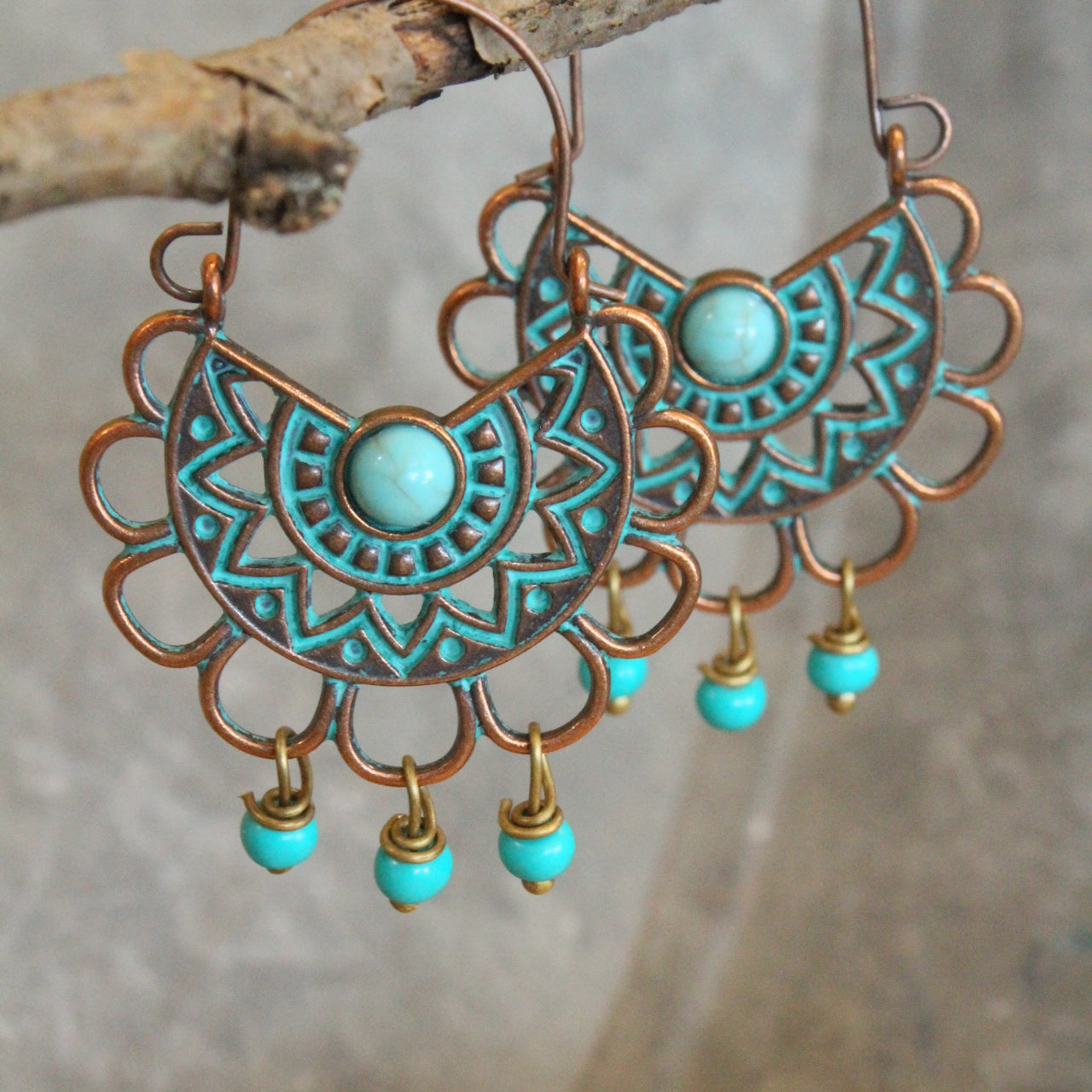 Fashion Geometric Ethnic Verdigris Earrings