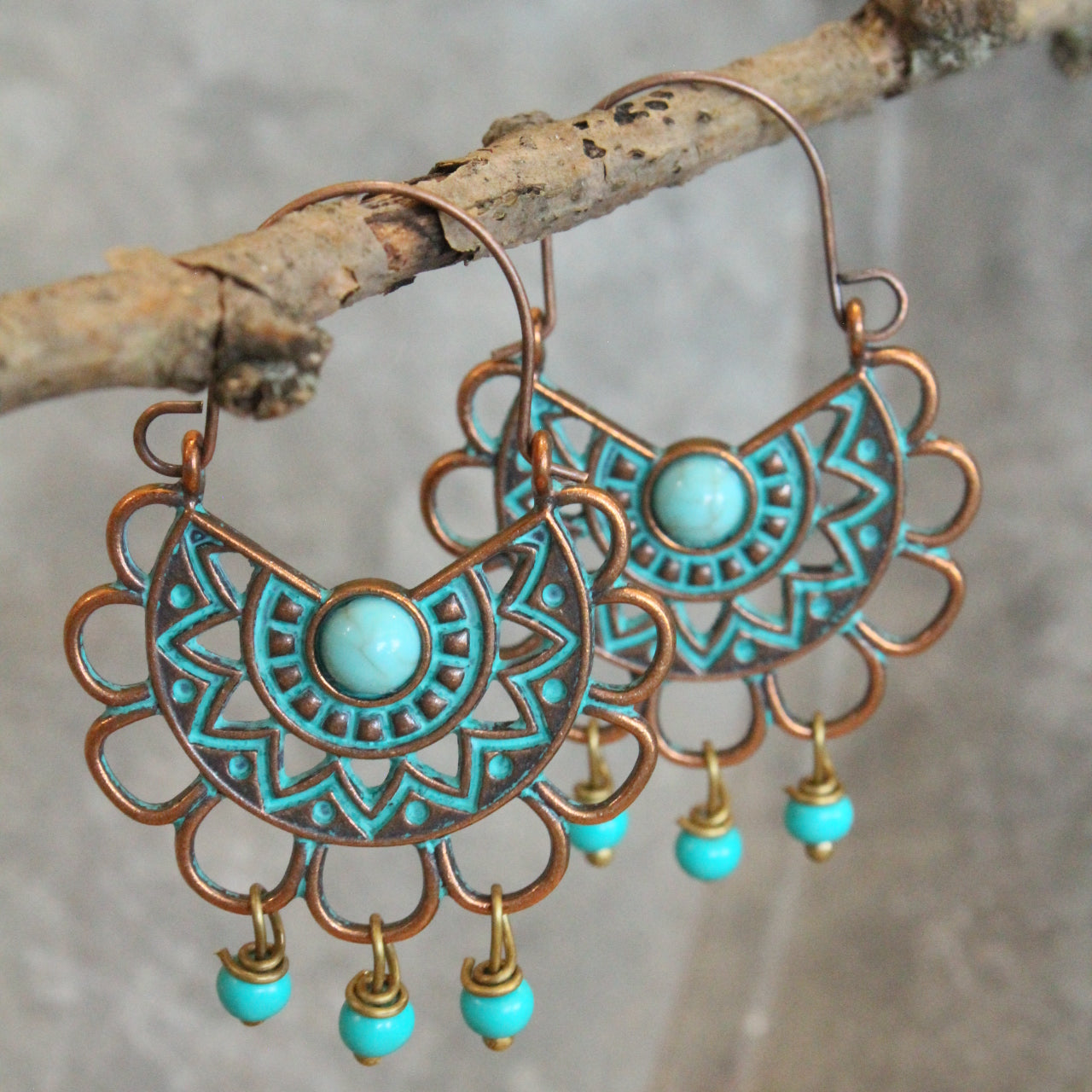 Fashion Geometric Ethnic Verdigris Earrings