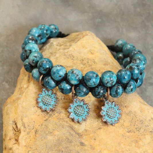 Ancient Ways Boho Blue Stone Copper Flower Bracelet