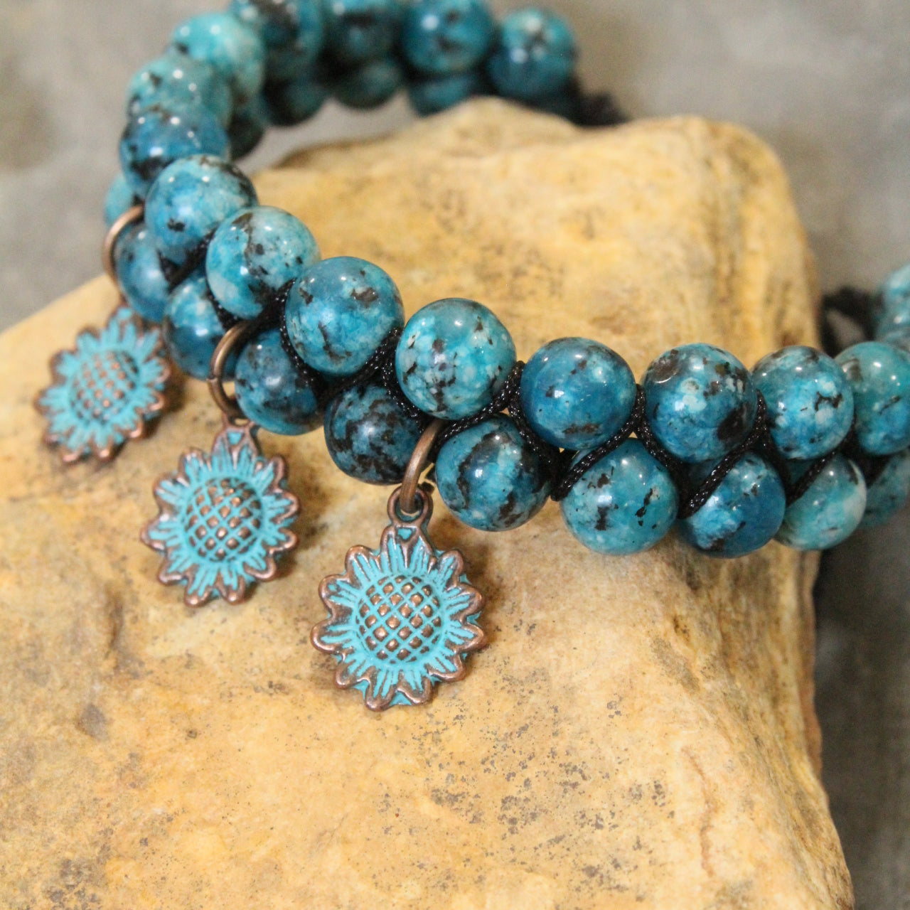 Ancient Ways Boho Blue Stone Copper Flower Bracelet