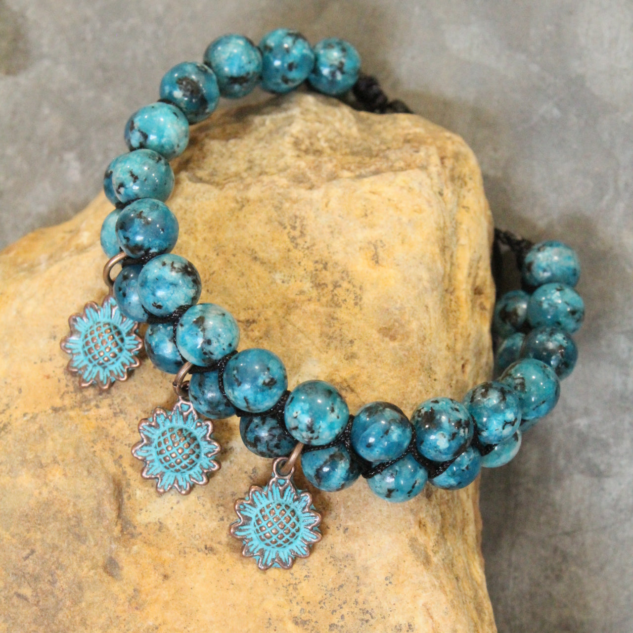 Ancient Ways Boho Blue Stone Copper Flower Bracelet