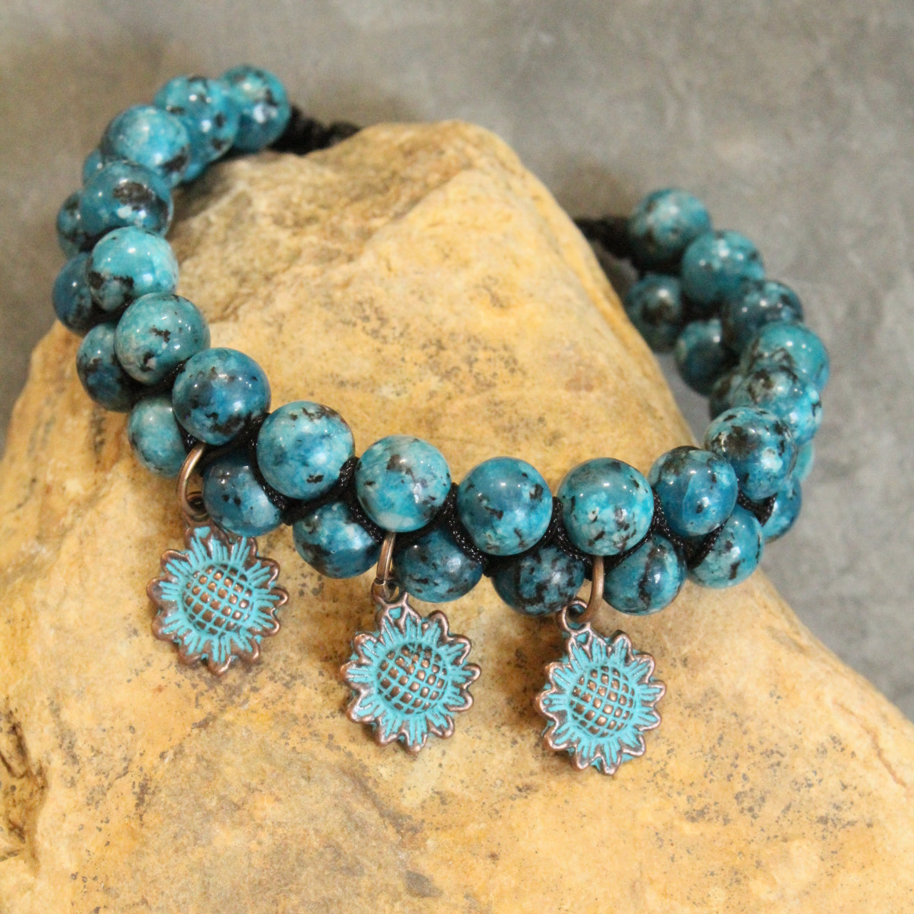 Ancient Ways Boho Blue Stone Copper Flower Bracelet