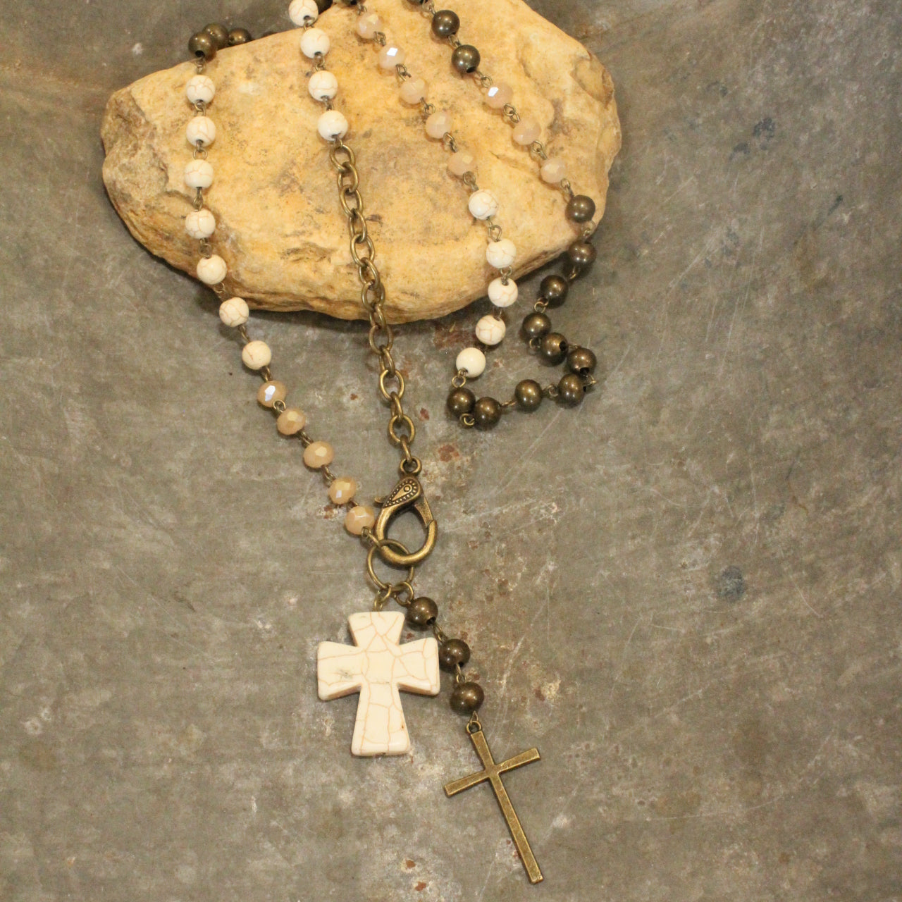 Cross Pendant Drop With White Turquoise Stone Necklace