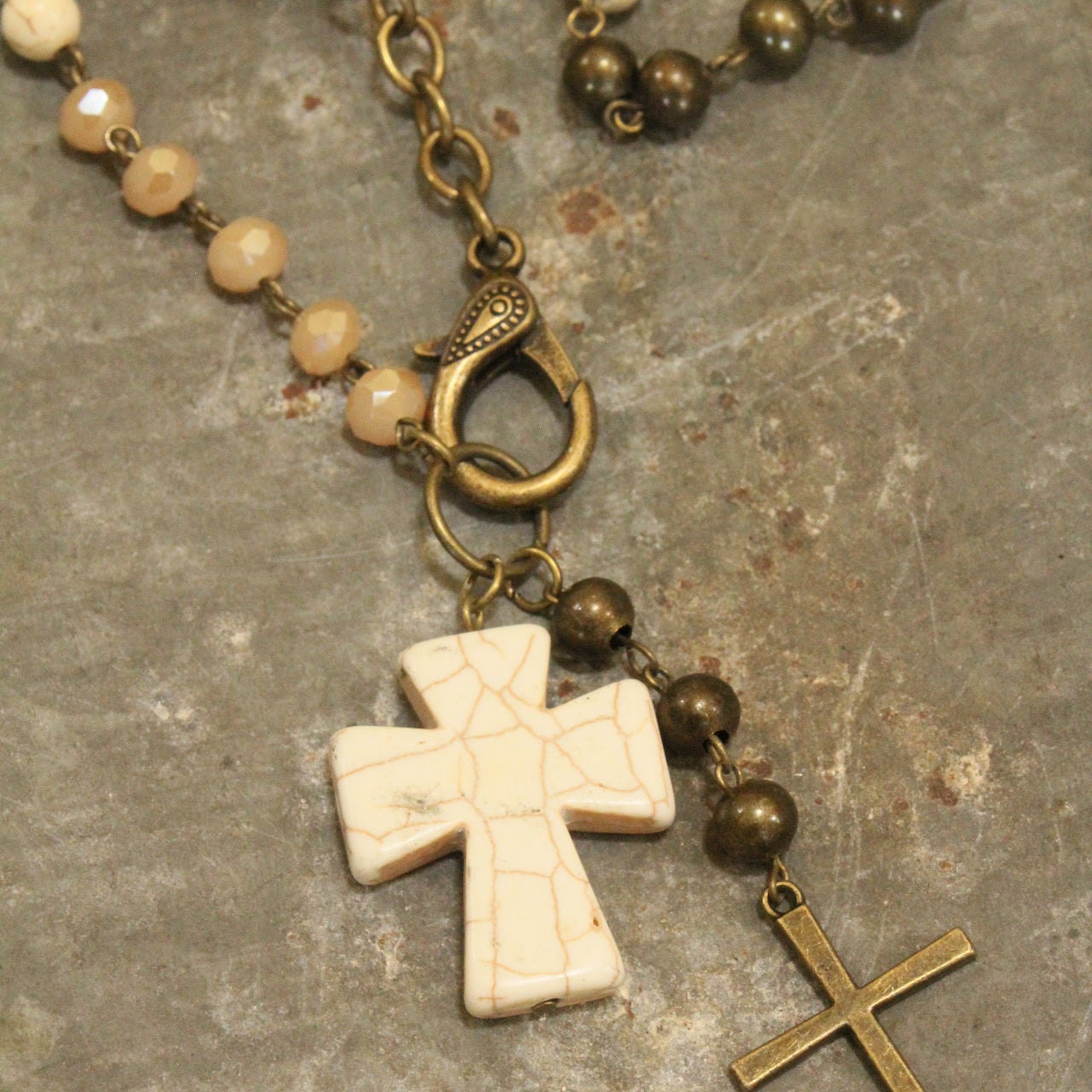 Cross Pendant Drop With White Turquoise Stone Necklace