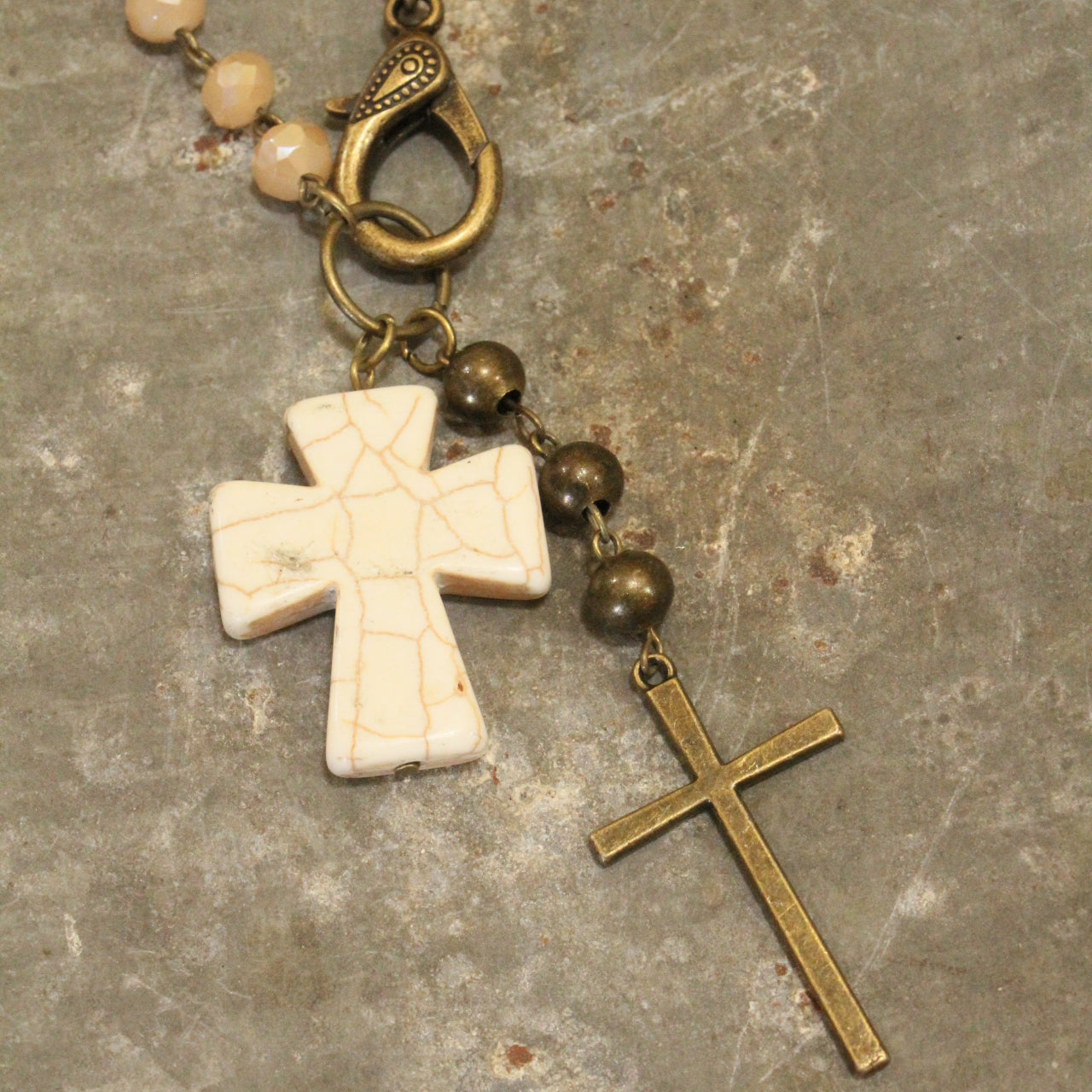 Cross Pendant Drop With White Turquoise Stone Necklace