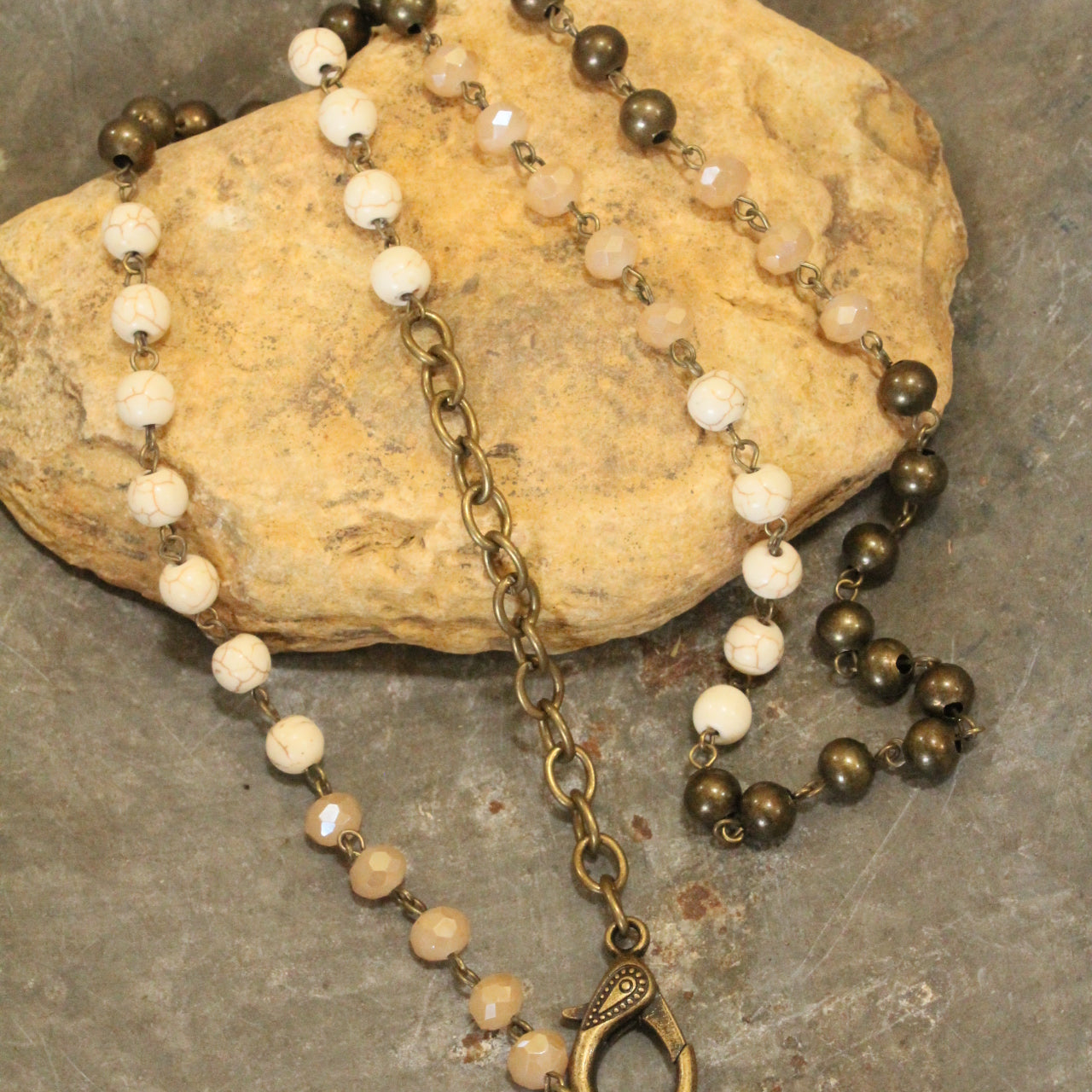 Cross Pendant Drop With White Turquoise Stone Necklace