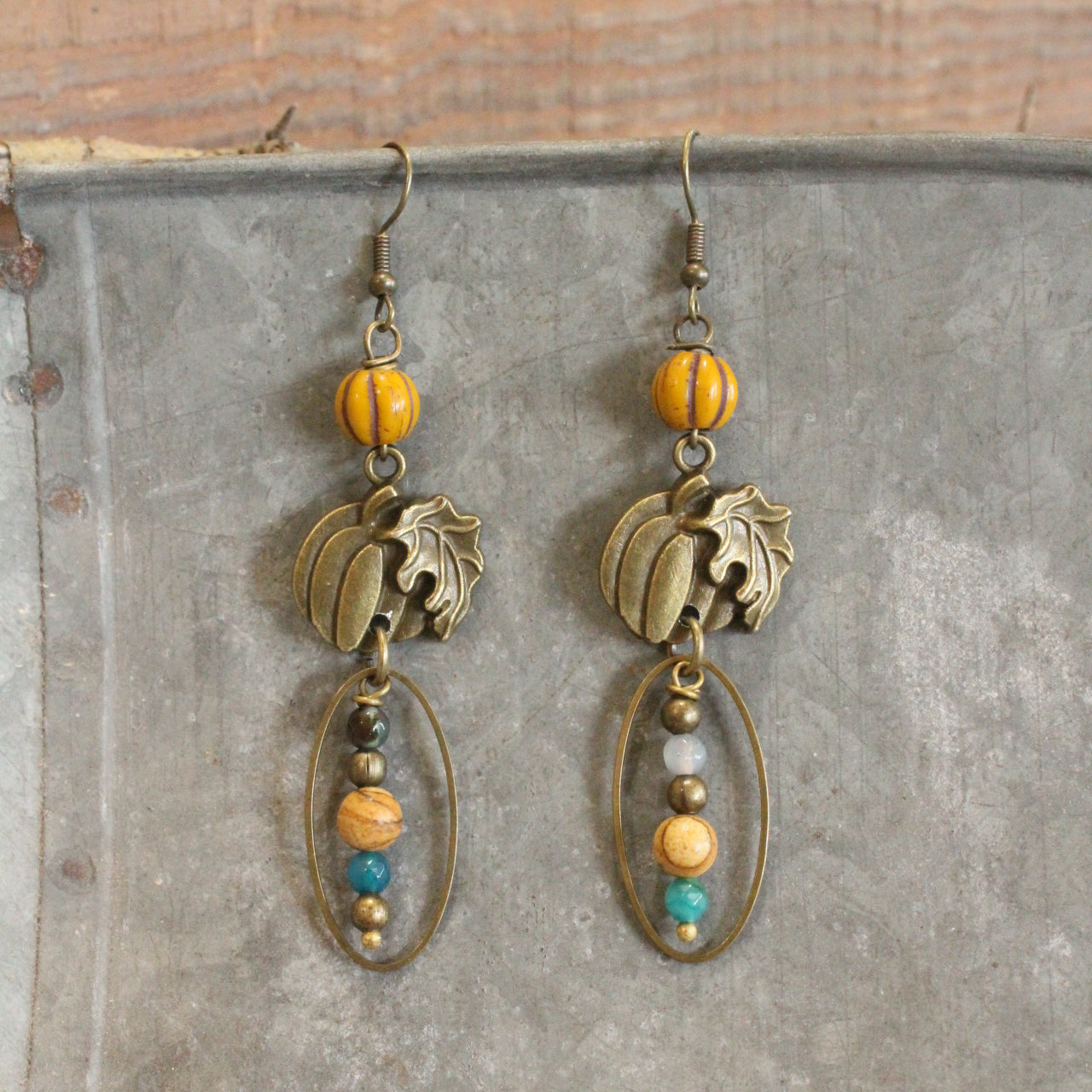 Fall Pumpkin & Czech Bead Earrings