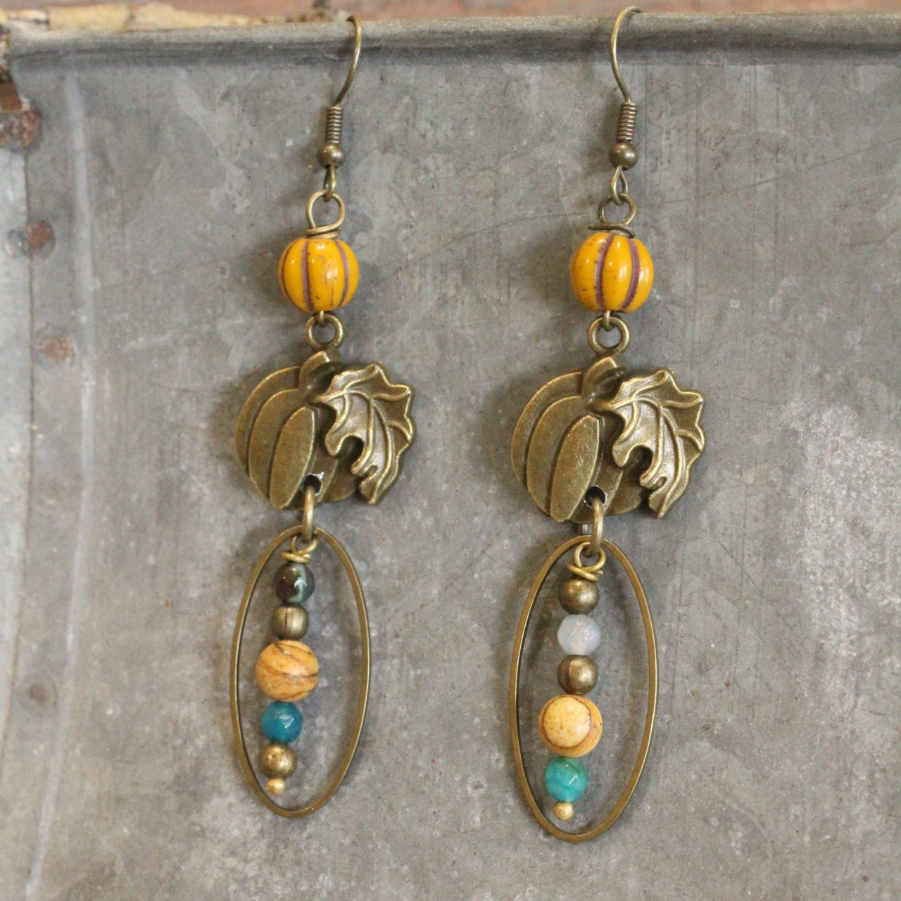 Fall Pumpkin & Czech Bead Earrings