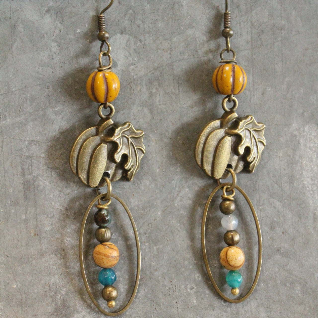 Fall Pumpkin & Czech Bead Earrings