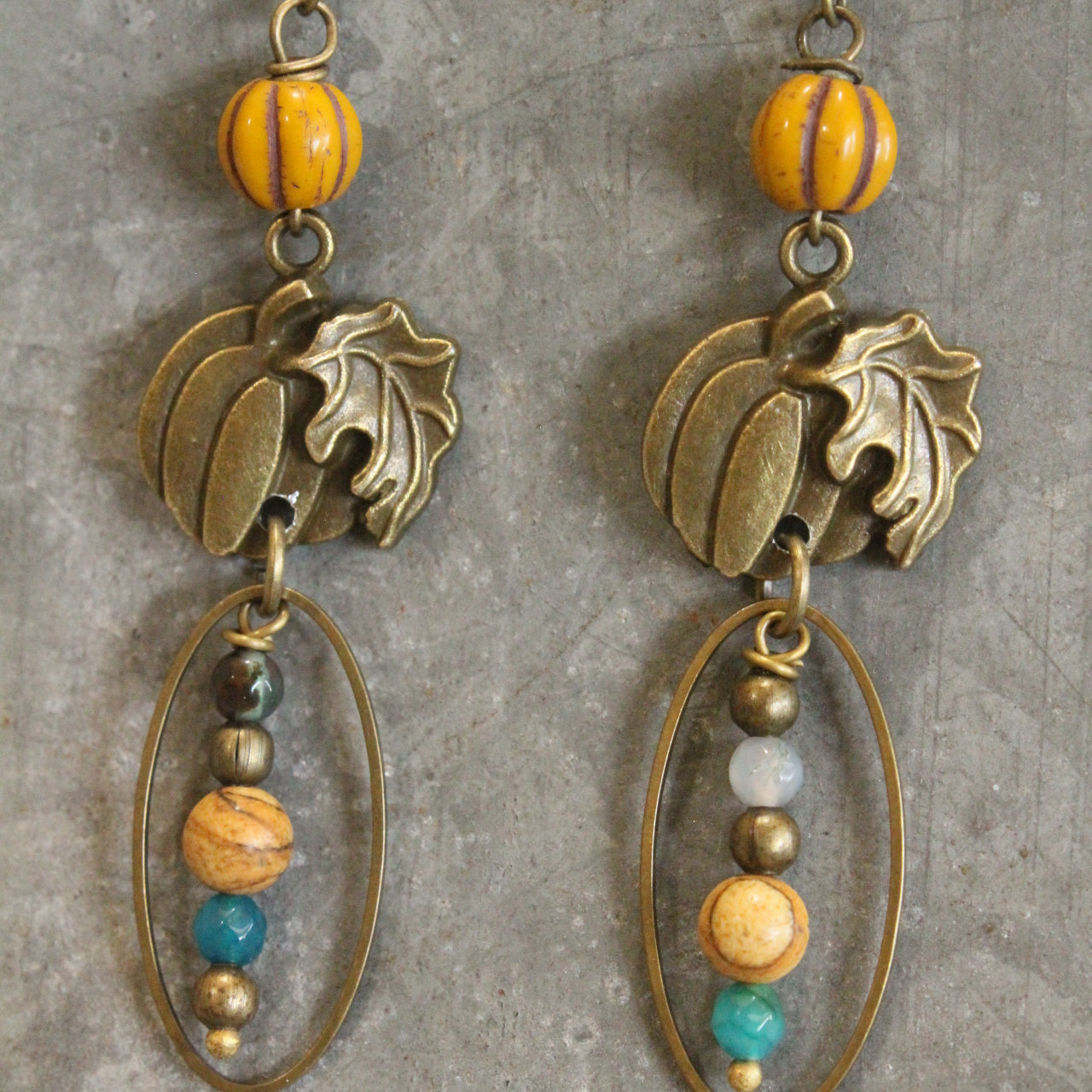 Fall Pumpkin & Czech Bead Earrings