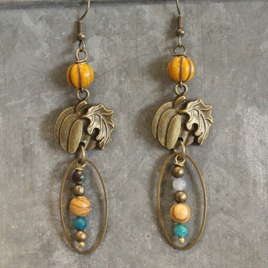 Fall Pumpkin & Czech Bead Earrings