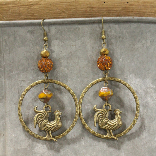 Early Morning Riser Rooster Dangle Earrings