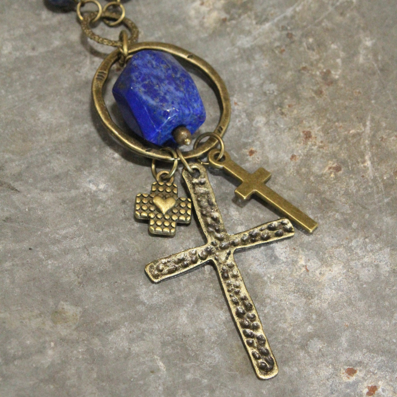 Cross Pendant Drop Lapis Lazuli Stone Necklace